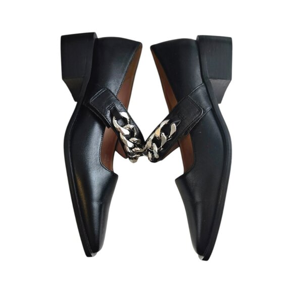 Paolo 7.5 Loafers With Heel Black Silver Chain Velcro Strap NWOT - Picture 4 of 8